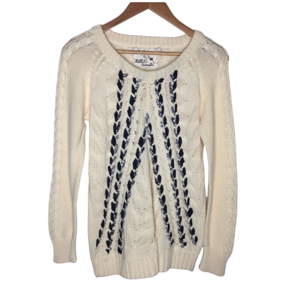 Anthropologie Cotton Thistle & Lavender Ribbon Sweater